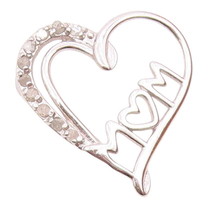 925 Sterling Silver  Vintage Genuine Diamonds Mom Love Heart Pendant  PT17760