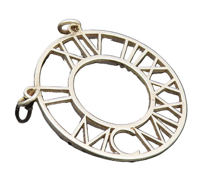 925 Silver  Vintage Cutout Roman Numbers Carved Circular Pendant  PT22288