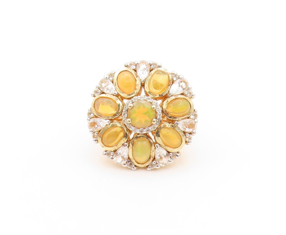 925 Sterling Silver Vintage Ring Gold Plated Fire Opal & Sapphire  Sz 5  RG32766