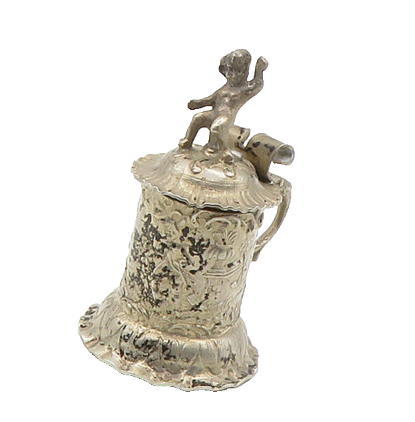 925 Sterling Silver Vintage European Beer Stein Statue Trinket (OPENS)  TR2260