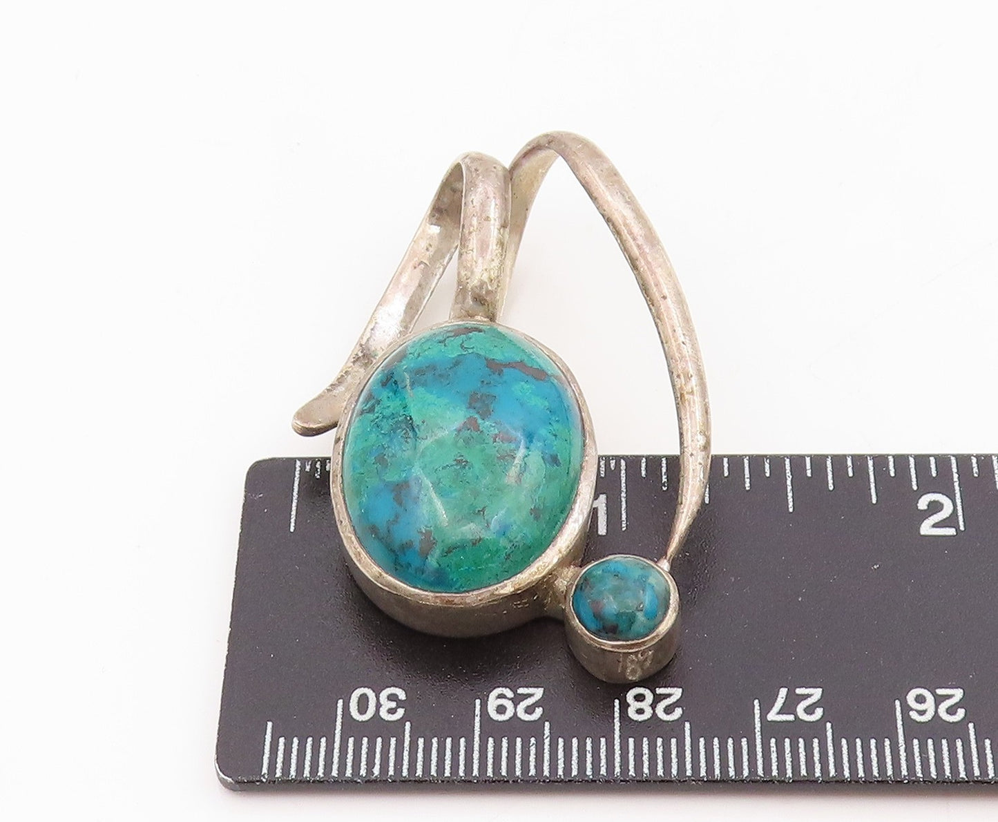 925 Sterling Silver Vintage Pendant Modernist Chrysocolla Twisted Locket PT25539