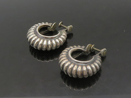 MEXICO 925 Silver  Vintage Fluted Hollow Non Pierce Hoop Earrings  EG11455