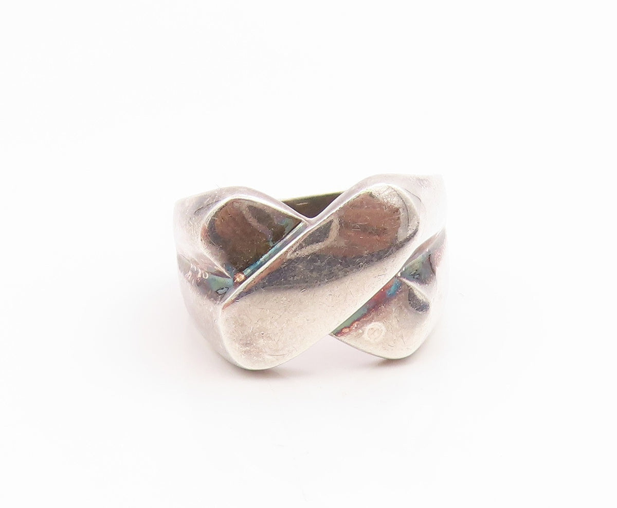 925 Sterling Silver Vintage Ring Modernist Solid Crossover Band  Sz 10  RG35596