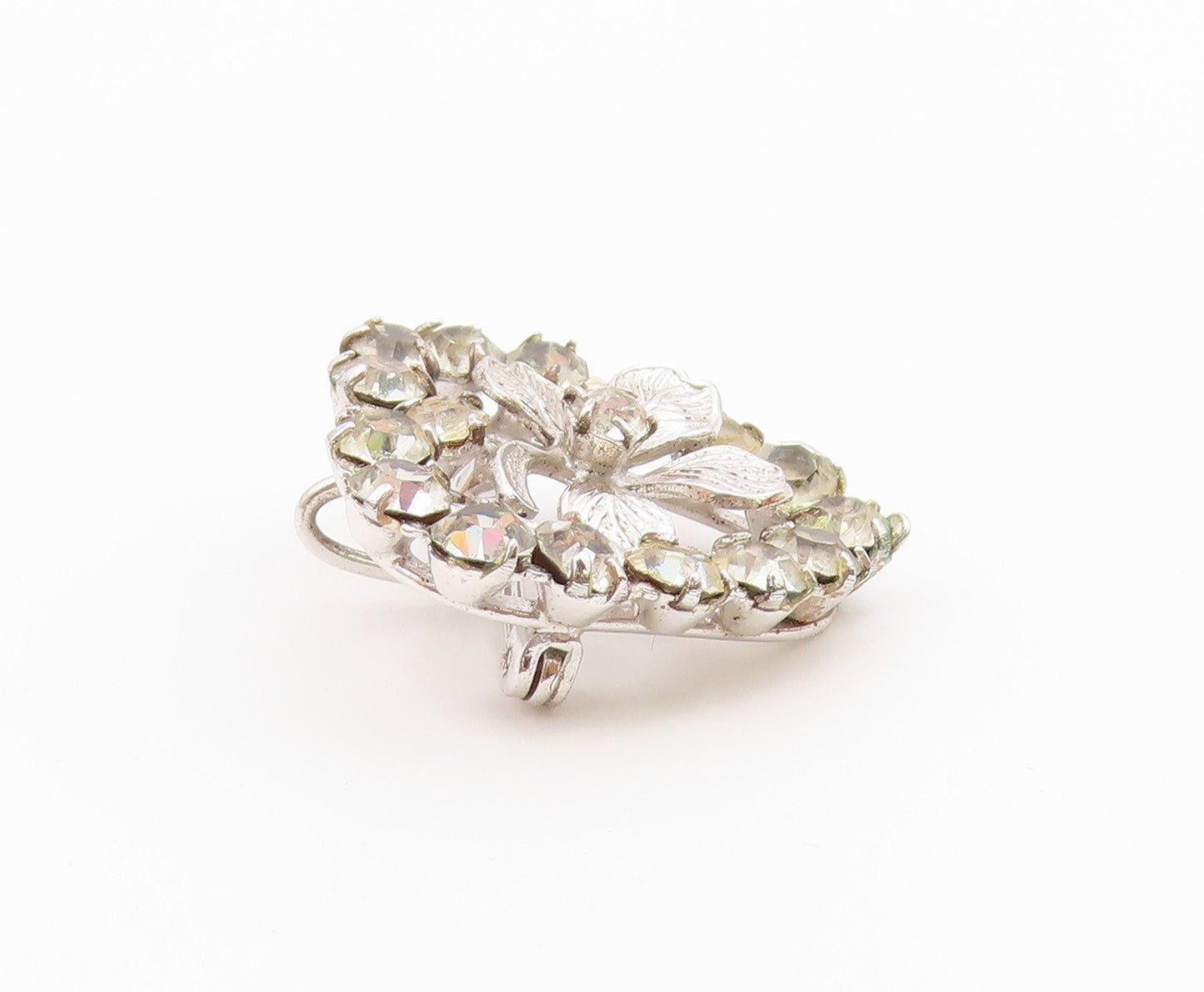 CARL ART 925 Silver  Vintage Cubic Zirconia Clover Heart Brooch Pin  BP7980