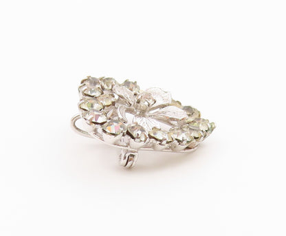 CARL ART 925 Silver  Vintage Cubic Zirconia Clover Heart Brooch Pin  BP7980