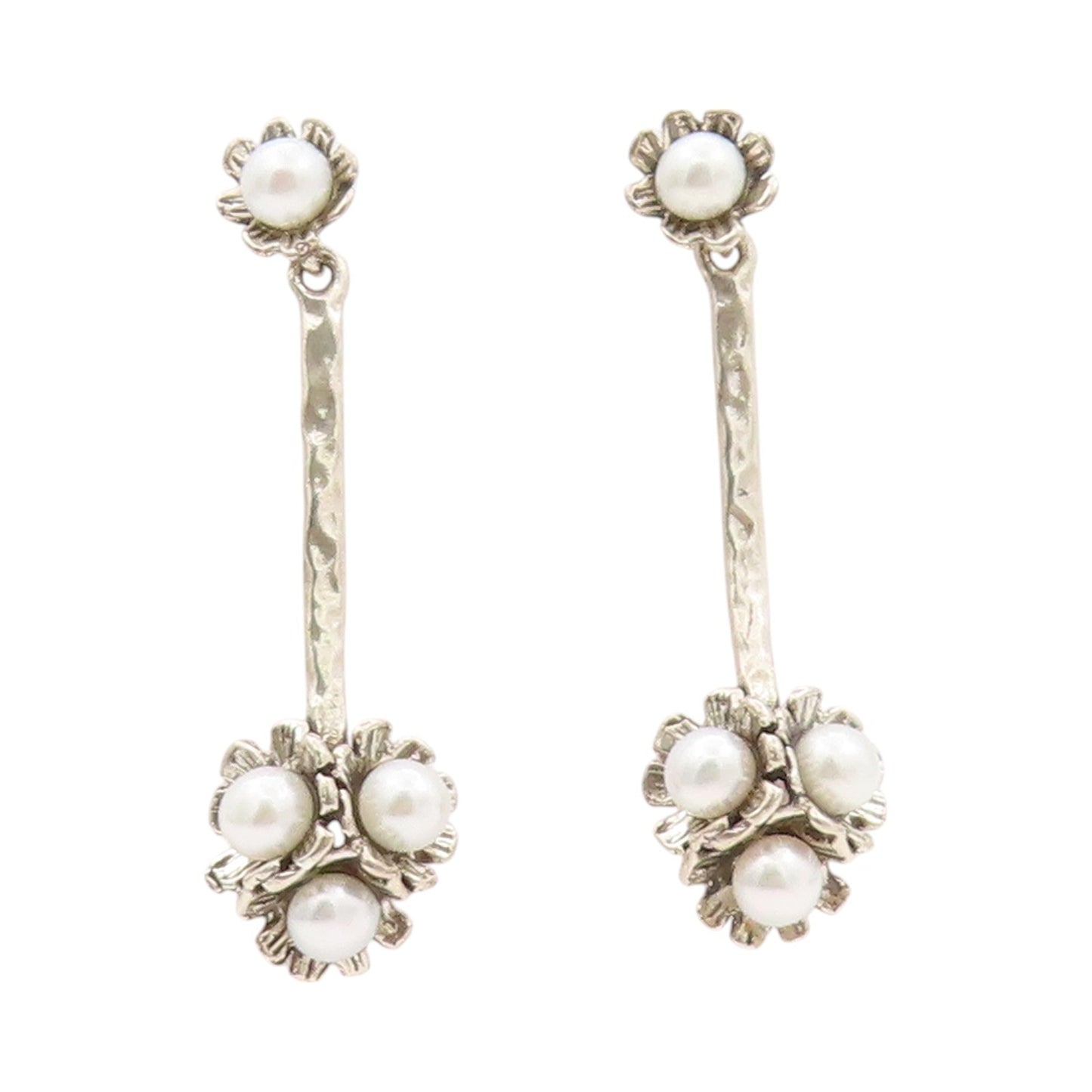 925 Sterling Silver Vintage Earrings ISRAEL Designer Drop Pearl Flower  EG13471
