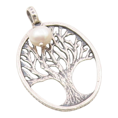 ISRAEL 925 Silver  Vintage Freshwater Pearl & Tree Of Life Pendant  PT21722
