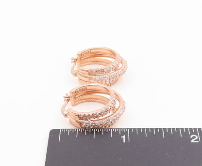 925 Sterling Silver Vintage Earrings Gold Plated Triple Row CZ Hoops  EG14327