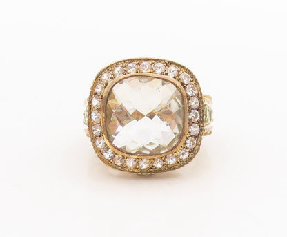 925 Sterling Silver Vintage Ring Gold Plated Peridot & Square Topaz Sz 7 RG29878