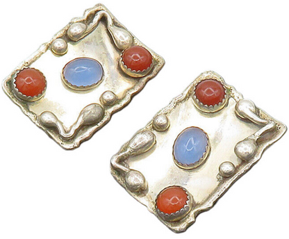 DESIGNER 925 Sterling Silver  Vintage Carnelian Non Pierce Earrings  EG10085