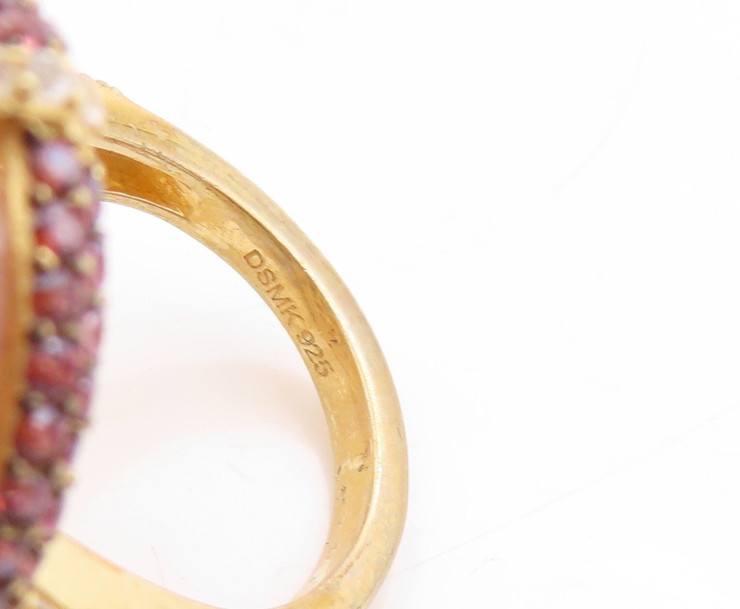925 Sterling Silver Vintage Ring Gold Plated Cat's Eye 2 Tone CZ  Sz 7  RG31567