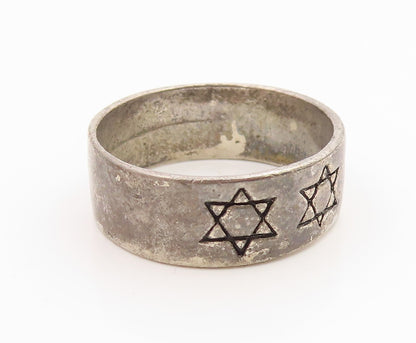 925 Sterling Silver Vintage Ring Etched Star Of David Band  Sz 12.5  RG35599