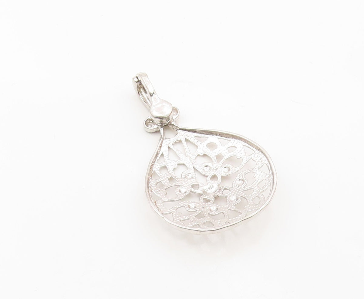 925 Sterling Silver  Vintage Shiny Open Floral Swirl Design Pendant  PT15801