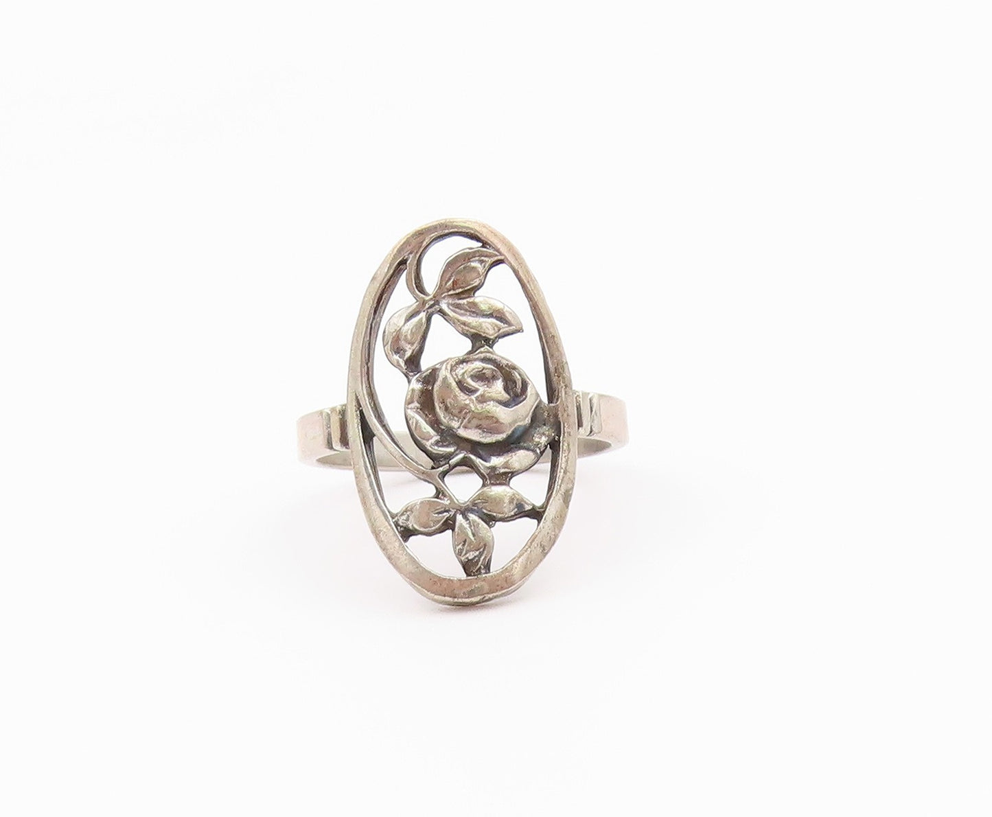 925 Sterling Silver Vintage Ring Classic Floral Rose Openwork Band Sz 7 RG36535