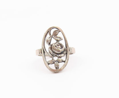 925 Sterling Silver Vintage Ring Classic Floral Rose Openwork Band Sz 7 RG36535