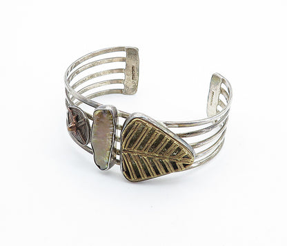 MEXICO 925 Silver  Vintage Abalone Shell Split Shank Cuff Bracelet  BT2893