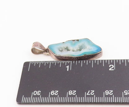 925 Sterling Silver Vintage Pendant Modernist Blue Drusy Quartz Charm  PT25788
