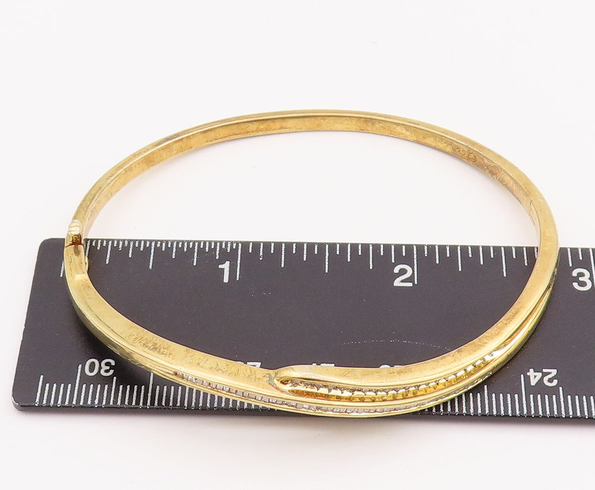 925 Sterling Silver Vintage Bracelet Gold Plated Real Diamonds Inlay  BT10606