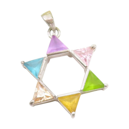 925 Sterling Silver Vintage Pendant Multi Gemstone Star Of David Charm  PT25045