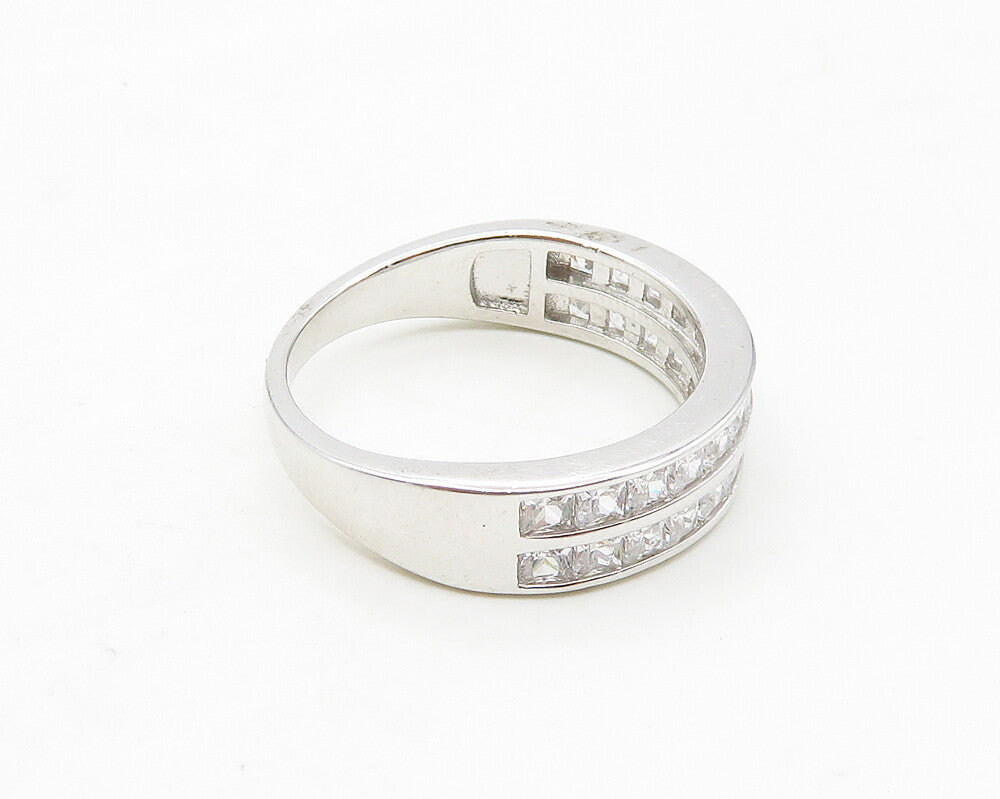 925 Sterling Silver  Sparkling Cubic Zirconia Two Row Band Ring Sz 7  RG17349