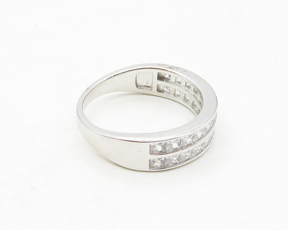 925 Sterling Silver  Sparkling Cubic Zirconia Two Row Band Ring Sz 7  RG17349