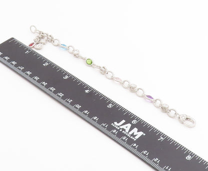 925 Sterling Silver Vintage Bracelet JUDITH RIPKA Multi Gemstone Chain  BT12224