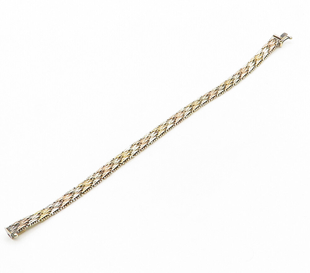 925 Sterling Silver  Vintage Shiny Arrow Pattern Flat Chain Bracelet  BT6190