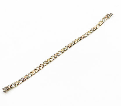 925 Sterling Silver  Vintage Shiny Arrow Pattern Flat Chain Bracelet  BT6190