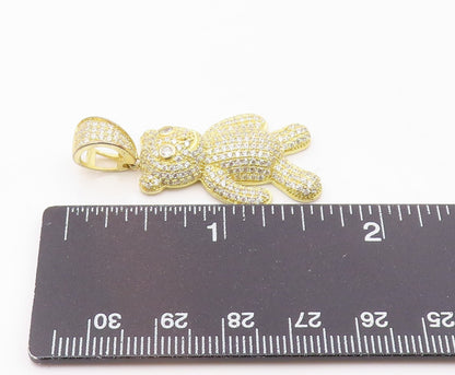 925 Silver  Vintage Shiny Cubic Zirconia Encrusted Teddy Bear Pendant  PT18348