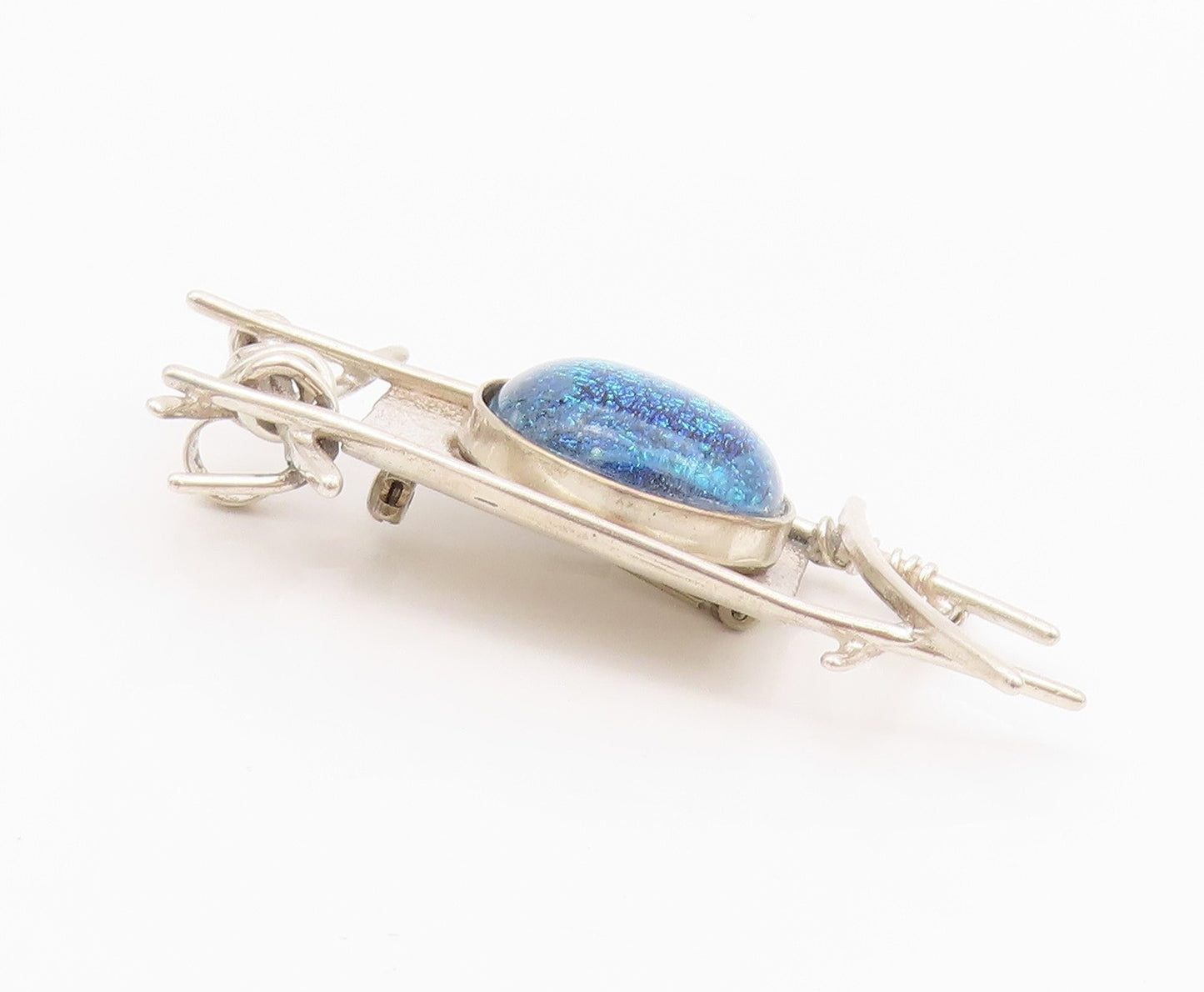 925 Sterling Silver Vintage Brooch EUE Brutalist Glittery  Gemstone  BP11652