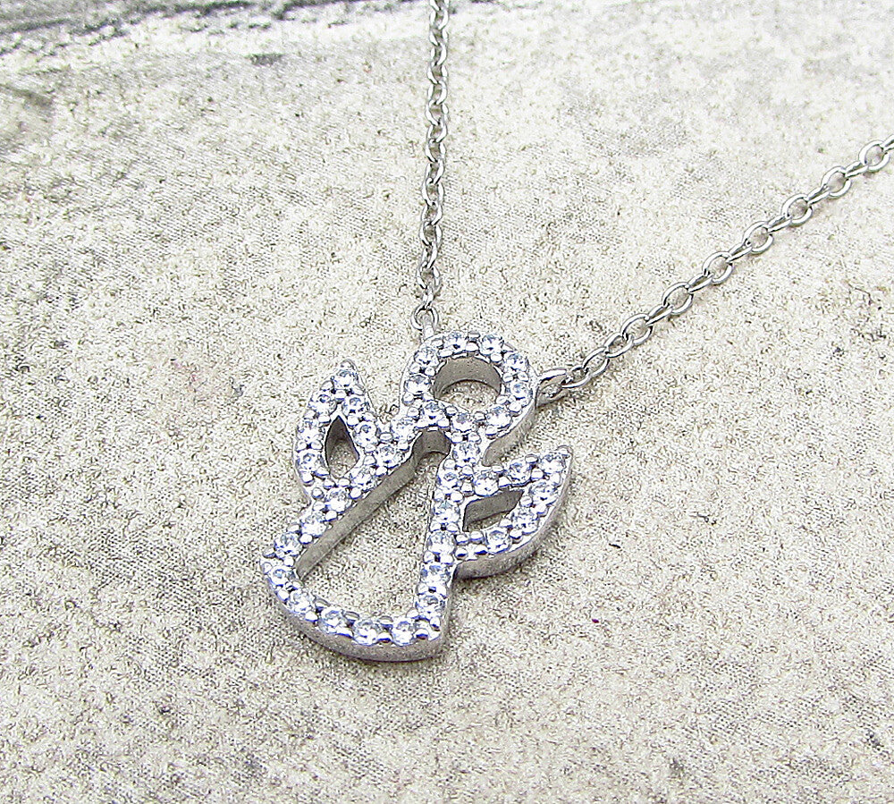 925 Sterling Silver  White Cubic Zirconia Angel Chain Necklace  PT1472