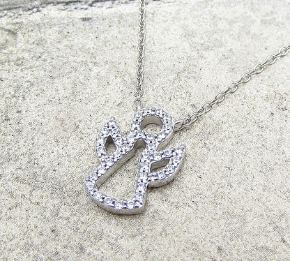 925 Sterling Silver  White Cubic Zirconia Angel Chain Necklace  PT1472