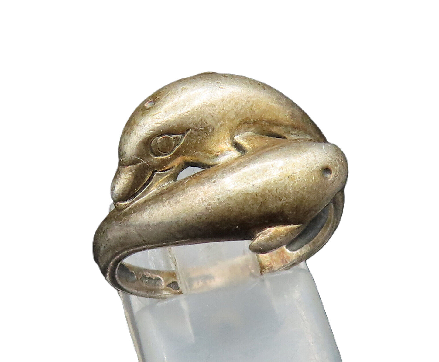 925 Sterling Silver   Vintage Double Dolphin Bypass Ring Sz 7  RG24687