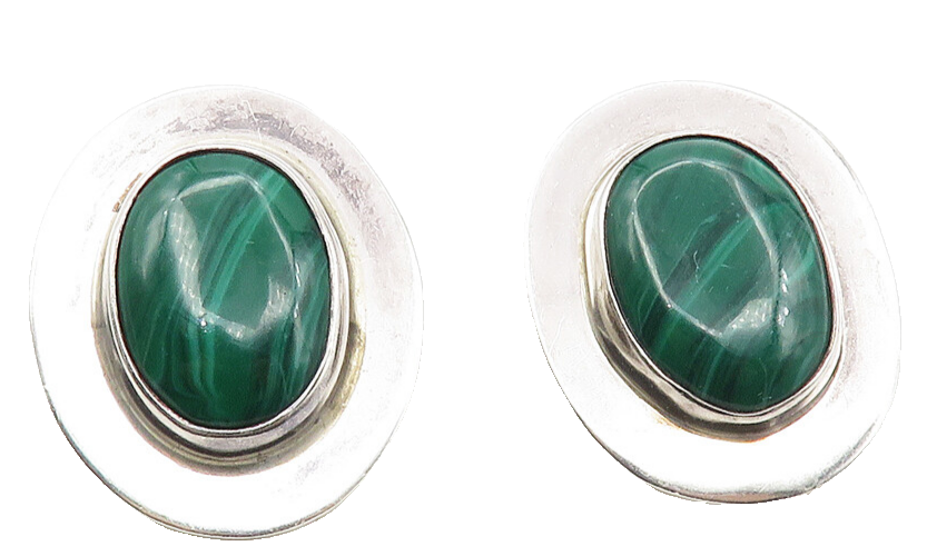925 Sterling Silver Vintage GUNN TRIGERE Sweden Malachite Earrings  EG5480