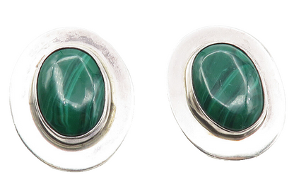 925 Sterling Silver Vintage GUNN TRIGERE Sweden Malachite Earrings  EG5480