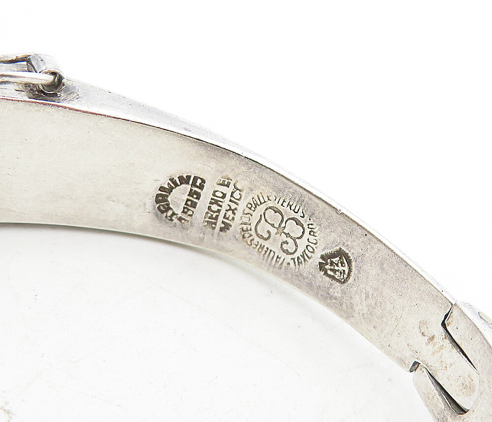 LOS BALLESTEROS 925 Silver Vintage Shiny Smooth Hinge Bangle Bracelet BT3568