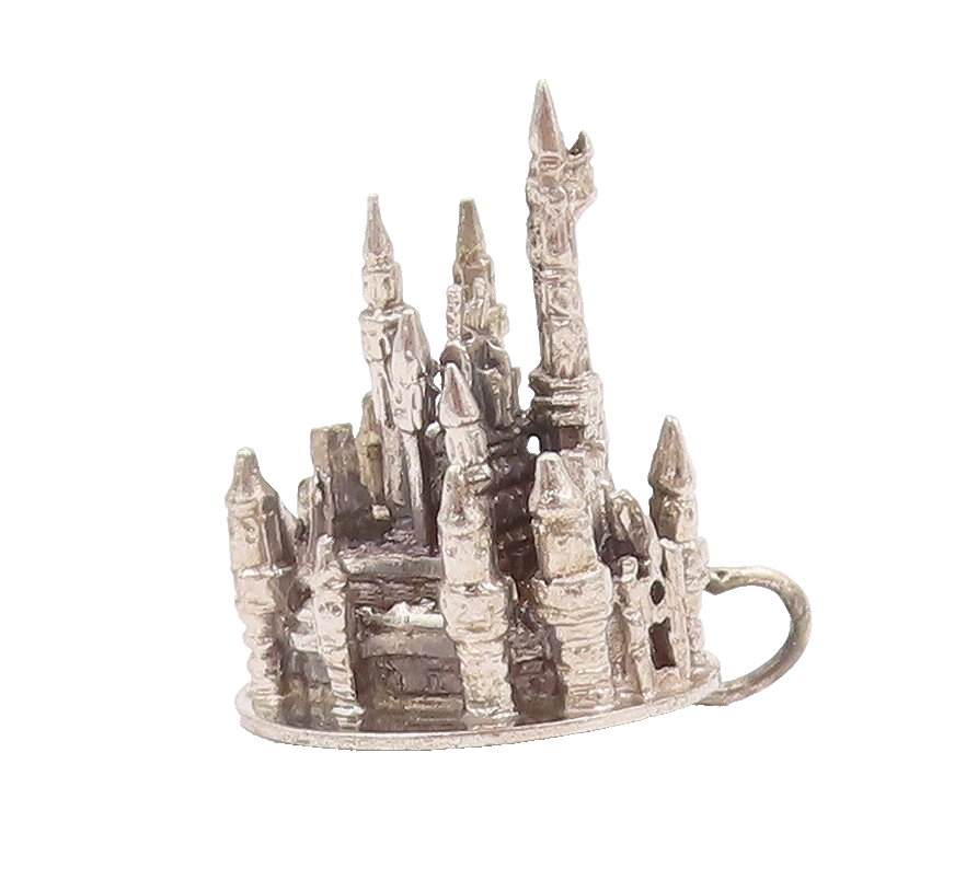 925 Sterling Silver Vintage Pendant WALT DISNEY 3D Carved Castle  Model  PT22781