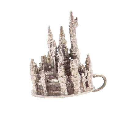 925 Sterling Silver Vintage Pendant WALT DISNEY 3D Carved Castle  Model  PT22781