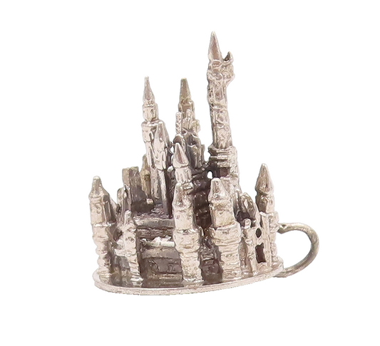 925 Sterling Silver Vintage Pendant WALT DISNEY 3D Carved Castle  Model  PT22781