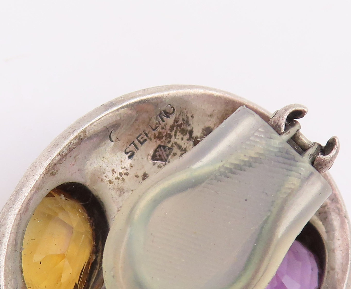 925 Sterling Silver Vintage Earrings JUDITH JACK Amethyst & Citrine  EG13946