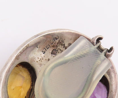 925 Sterling Silver Vintage Earrings JUDITH JACK Amethyst & Citrine  EG13946
