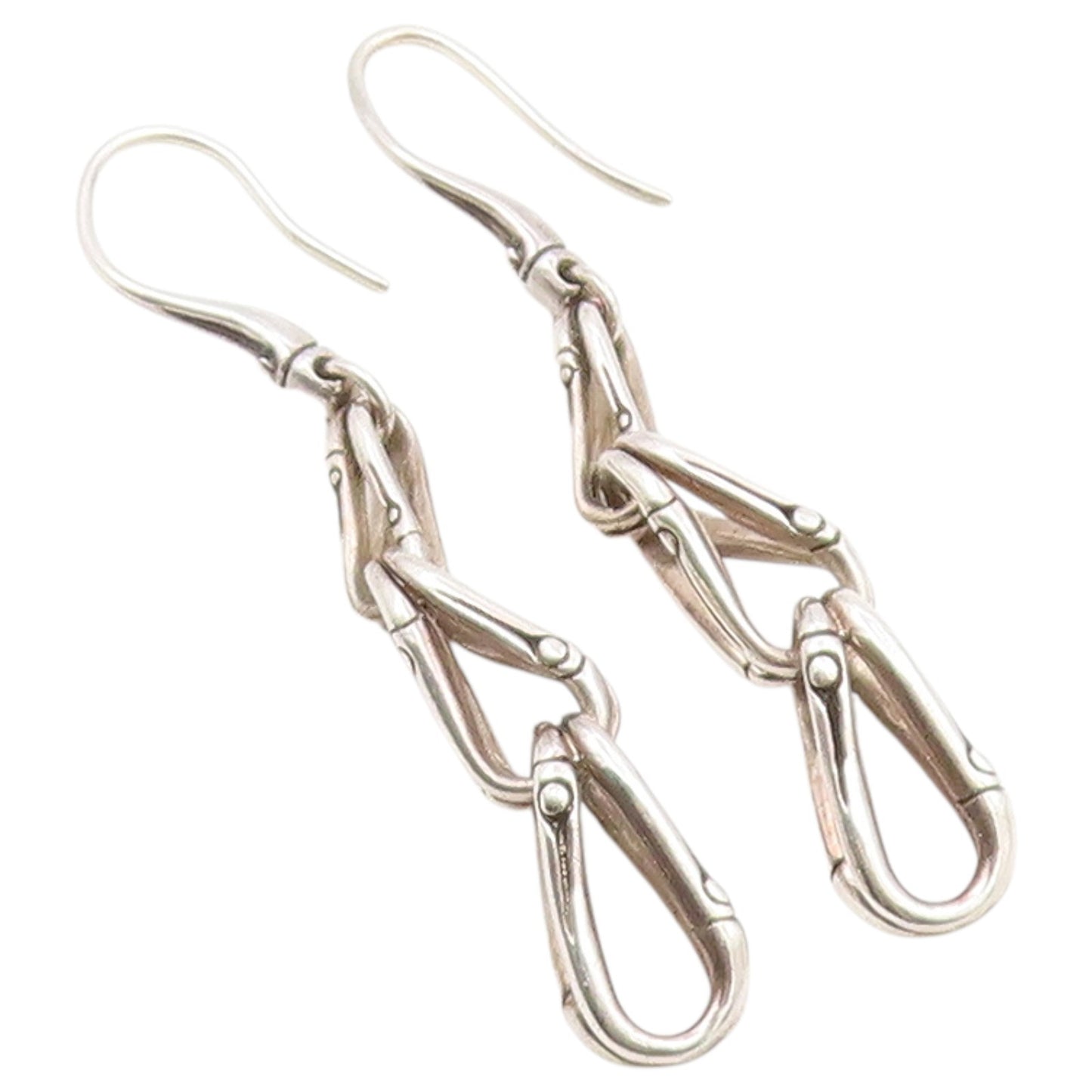 925 Sterling Silver Vintage Earrings JOHN HARDY Bamboo Loop Linear Drop  EG14484