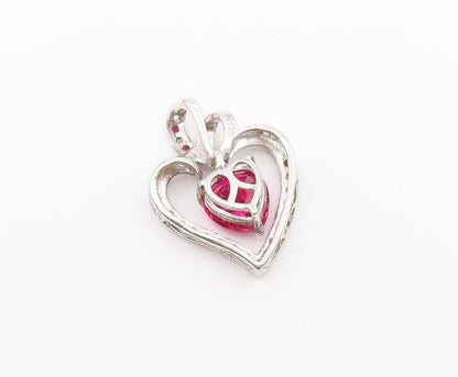 925 Sterling Silver  Vintage Pink & White Topaz Love Heart Pendant  PT16545