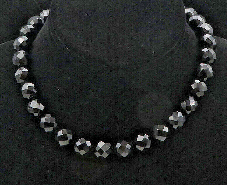 DAVID SIGAL 925 Silver  Vintage Faceted Black Hematite Chain Necklace  NE2929