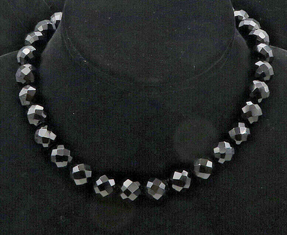 DAVID SIGAL 925 Silver  Vintage Faceted Black Hematite Chain Necklace  NE2929