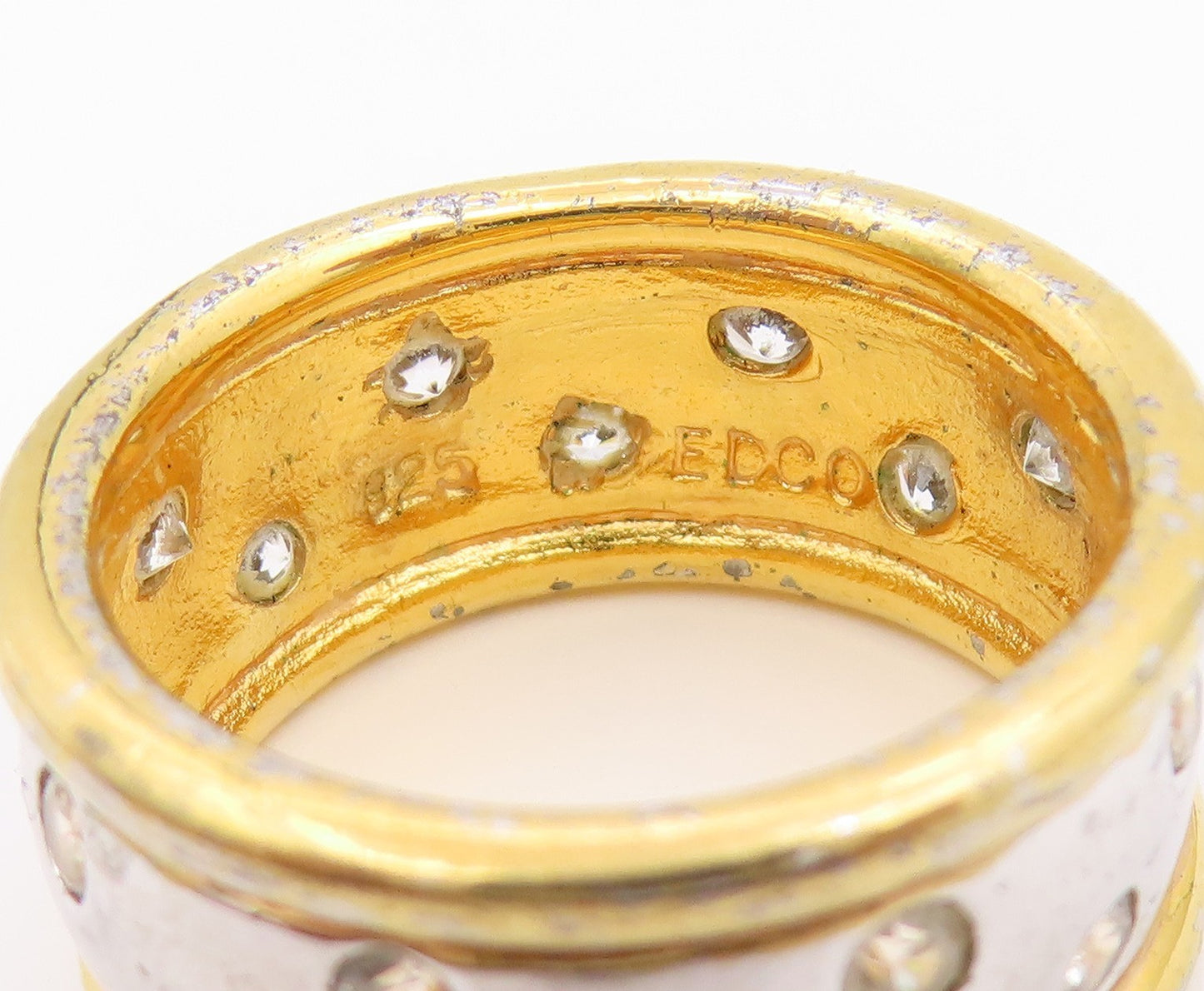 925 Sterling Silver Vintage Ring Two Tone Flush Set CZ Band  Sz 6.5  RG36546