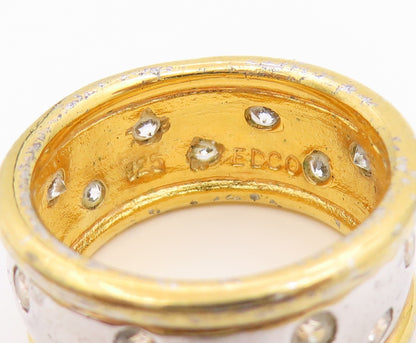 925 Sterling Silver Vintage Ring Two Tone Flush Set CZ Band  Sz 6.5  RG36546