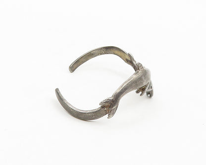 MEXICO 925 Sterling Silver  Vintage Oxidized Dolphins Cuff Bracelet  BT6986