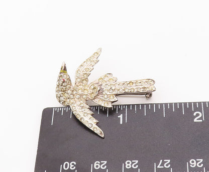 925 Sterling Silver Vintage Brooch Pin Antique Topaz Carved Flying Bird  BP10817
