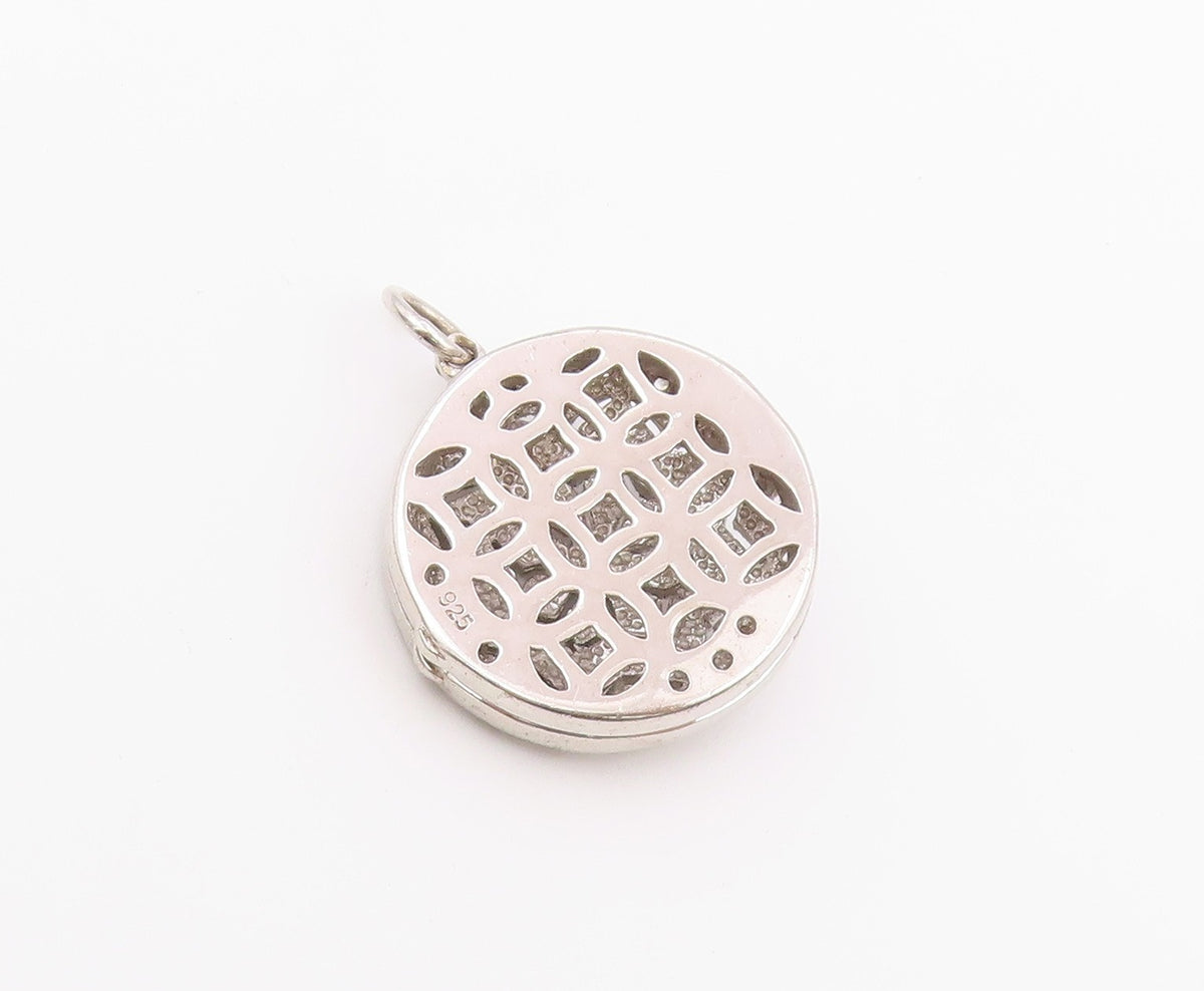 925 Sterling Silver Vintage Pendant Topaz Floral Mandala Charm OPENS  PT26363